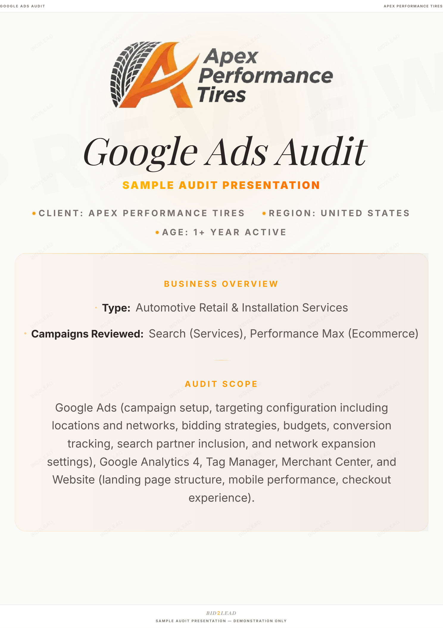 Sample audit preview